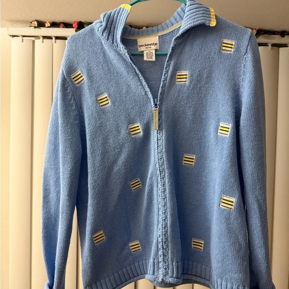Vintage Breckenridge Zip Up Cardigan Blue Nautical Size Petite Medium